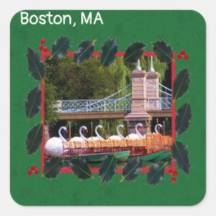 Boston Swan Boats - Happy Holidays Square Sticker