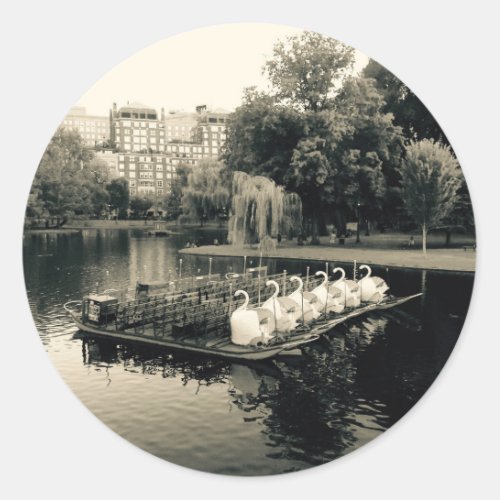 Boston Swan Boats In Black and White Classic Round Sticker