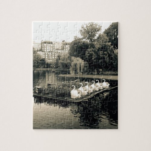Boston Swan Boats In Black and White Jigsaw Puzzle