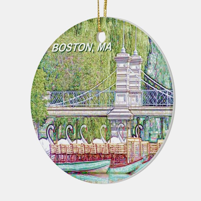 Boston Swan Boats in Pencil and Ink Filter Ceramic Ornament (Left)