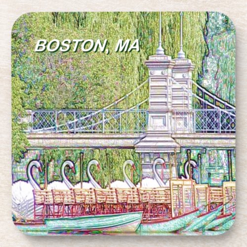 Boston Swan Boats in Pencil and Ink Filter Coaster