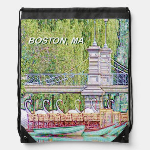 Boston Swan Boats in Pencil and Ink Filter Drawstring Bag