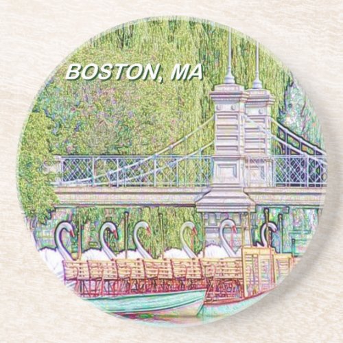 Boston Swan Boats in Pencil and Ink Filter Drink Coaster
