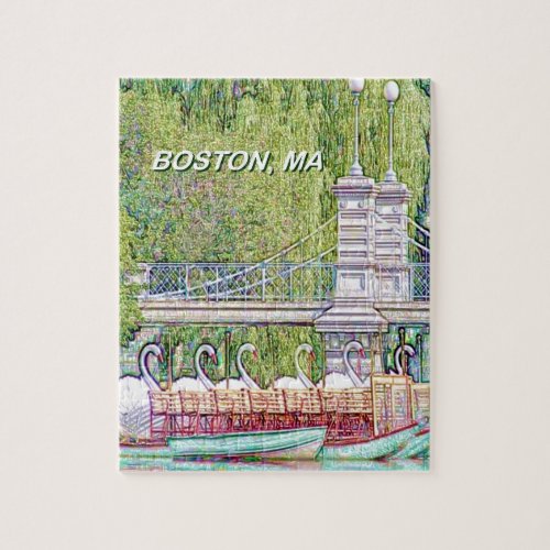 Boston Swan Boats in Pencil and Ink Filter Jigsaw Puzzle