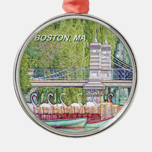 Boston Swan Boats in Pencil and Ink Filter Metal Ornament