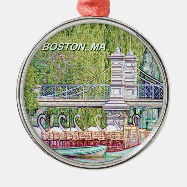 Boston Swan Boats in Pencil and Ink Filter Metal Ornament (Front)