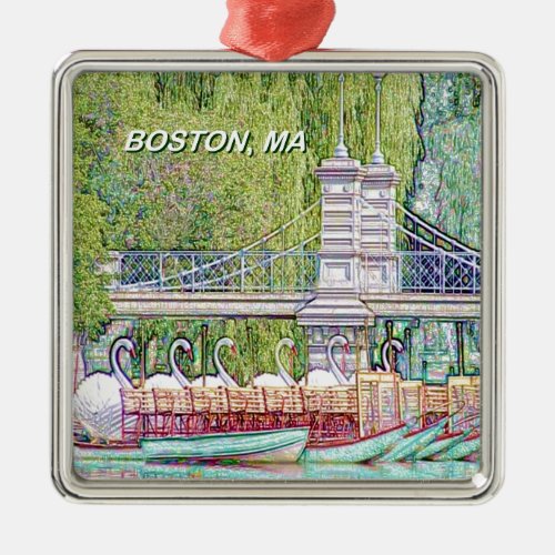 Boston Swan Boats in Pencil and Ink Filter Metal Ornament