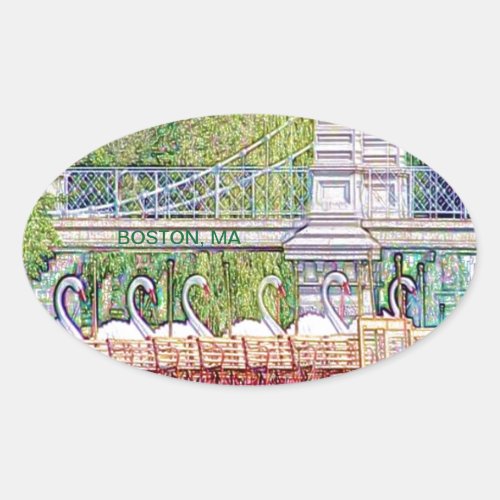 Boston Swan Boats in Pencil and Ink Filter Oval Sticker