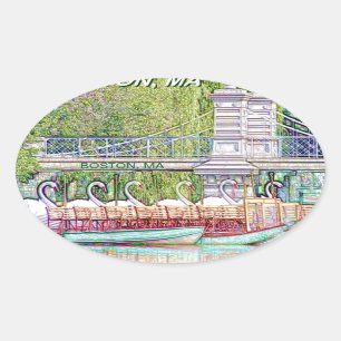 Boston Swan Boats in Pencil and Ink Filter Oval Sticker