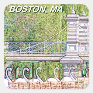Boston Swan Boats in Pencil and Ink Filter Square Sticker