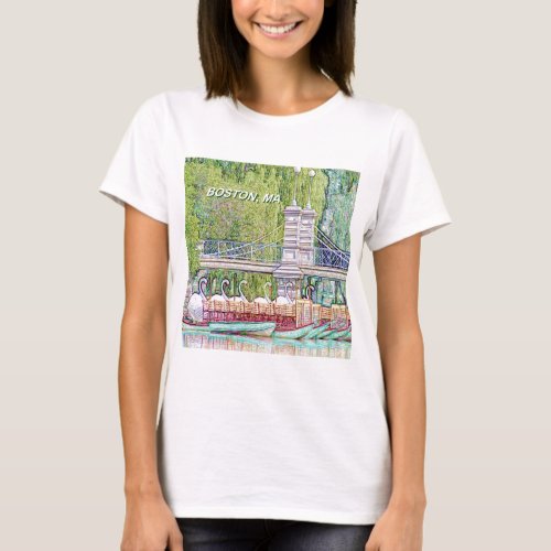 Boston Swan Boats in Pencil and Ink Filter T_Shirt