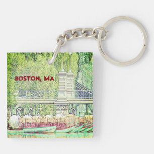 Boston Swan Boats in Pencil and Ink Keychain