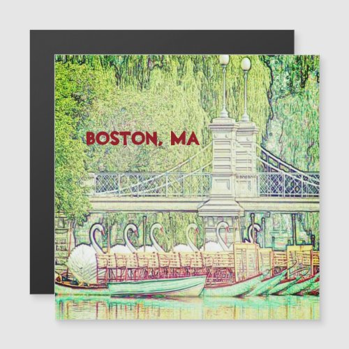 Boston Swan Boats in Pencil and Ink magnet