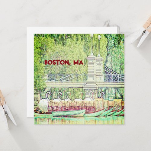Boston Swan Boats in Pencil and Ink note card