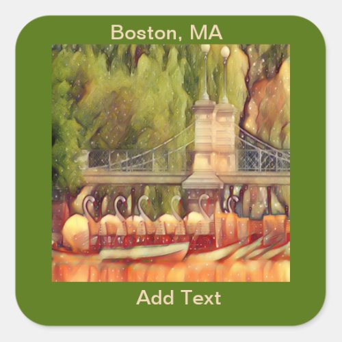 Boston Swan Boats in Summer   Square Sticker