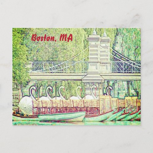 Boston Swan Boats Pencil and Ink Filter postcard