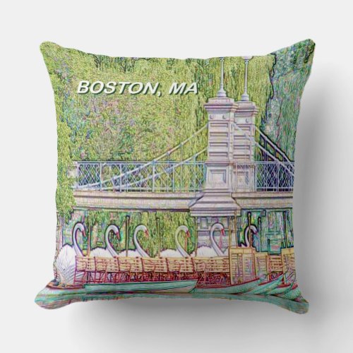Boston Swan Boats Pencil and Ink Filter Throw Pillow