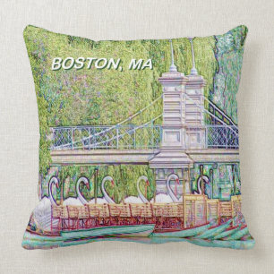Boston Swan Boats Pencil and Ink Filter Throw Pillow