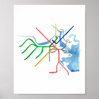Boston T Rail Map Art Poster