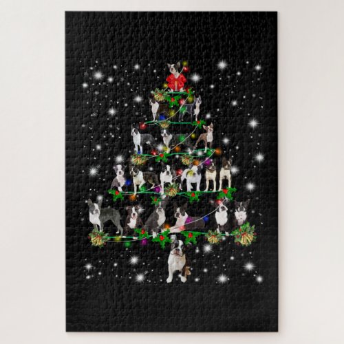 Boston Terrie Christmas Tree Covered By Flashlight Jigsaw Puzzle