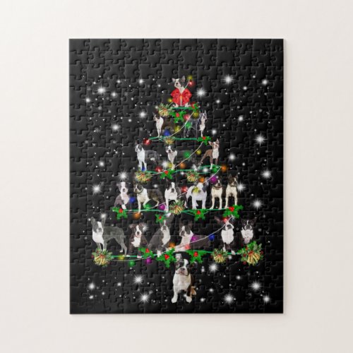 Boston Terrie Christmas Tree Covered By Flashlight Jigsaw Puzzle