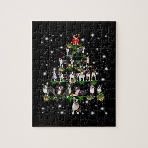 Boston Terrie Christmas Tree Covered By Flashlight Jigsaw Puzzle