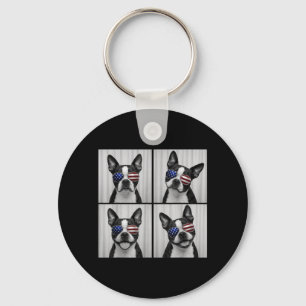 Boston Terrier 4th Of July Aamerican Flag Dog Keychain