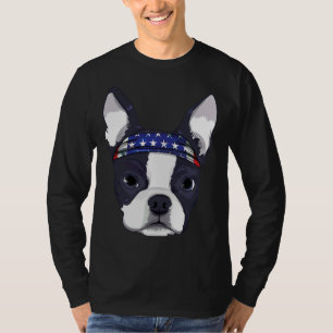 Boston Terrier 4th Of July American Flag Bandana T-Shirt