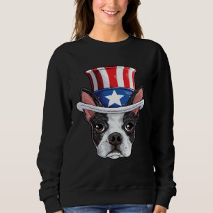 Boston Terrier 4th of July Uncle Sam Kids Boys Ame Sweatshirt