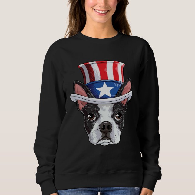 Boston Terrier 4th of July Uncle Sam Kids Boys Ame Sweatshirt (Front)