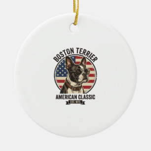 Boston Terrier American Classic Dog Flag Sunglasse Ceramic Ornament