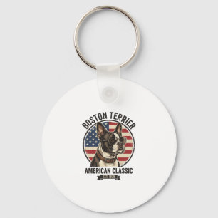 Boston Terrier American Classic Dog Flag Sunglasse Keychain