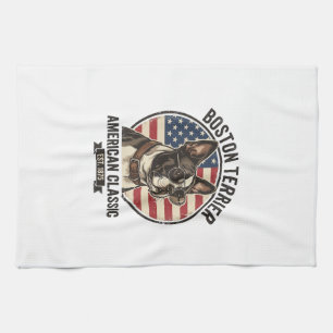 Boston Terrier American Classic Dog Flag Sunglasse Kitchen Towel