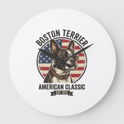 Boston Terrier American Classic Dog Flag Sunglasse Large Clock