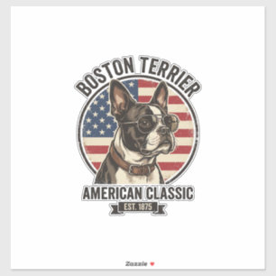 Boston Terrier American Classic Dog Flag Sunglasse Sticker