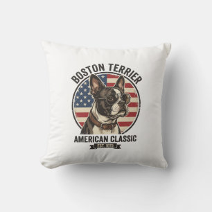 Boston Terrier American Classic Dog Flag Sunglasse Throw Pillow