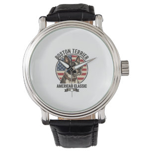 Boston Terrier American Classic Dog Flag Sunglasse Watch