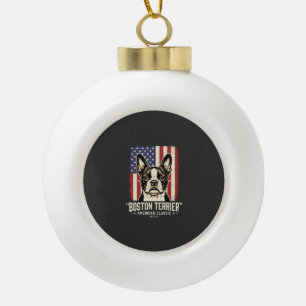 Boston Terrier American Classic Flag Ceramic Ball Christmas Ornament
