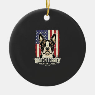 Boston Terrier American Classic Flag Ceramic Ornament