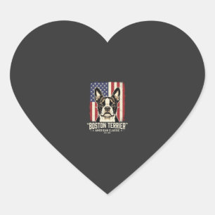 Boston Terrier American Classic Flag Heart Sticker