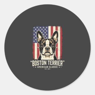 Boston Terrier American Classic Flag Round Sticker
