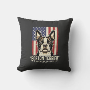 Boston Terrier American Classic Flag Throw Pillow
