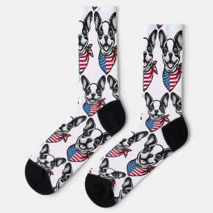 Boston Terrier American Flag Bandana Dog Patriotic Socks