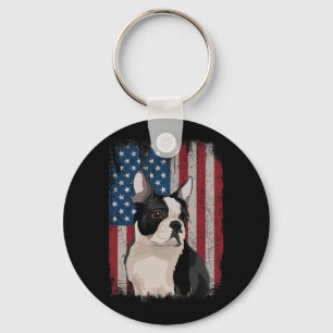 Boston Terrier American Flag Patriotic 4th Of July Keychain