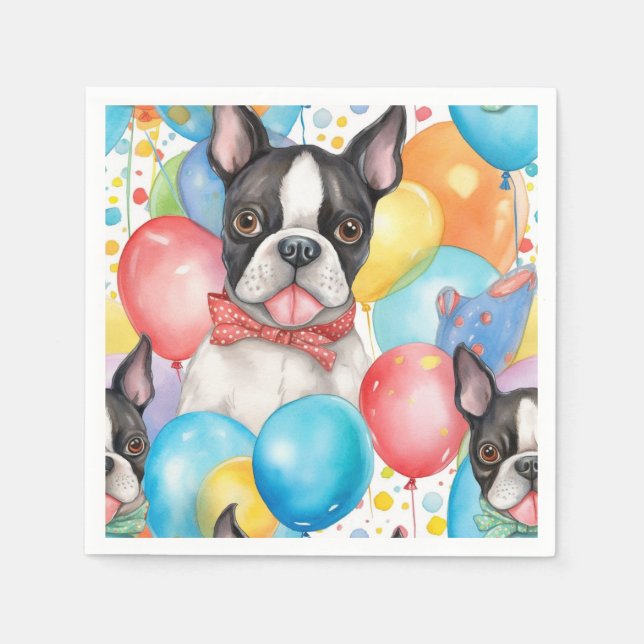 Boston Terrier And Balloons Napkins (Front)