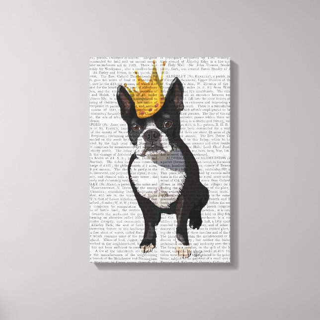 Boston Terrier And Crown Canvas Print (Front)