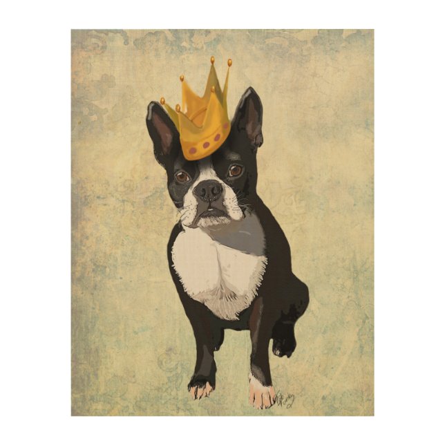 Boston Terrier and Crown Wood Wall Art (Front)