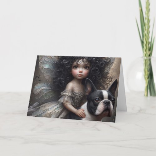 Boston Terrier and Fairy Card