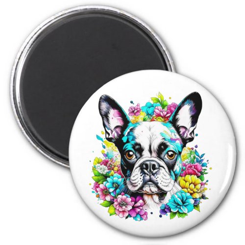 Boston Terrier and Flowers Magnet