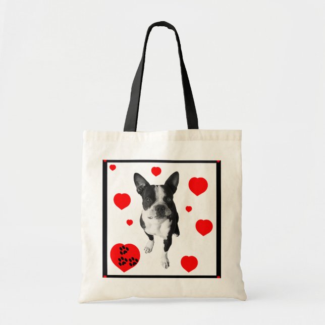 Boston Terrier and Hearts Tote Bag (Front)